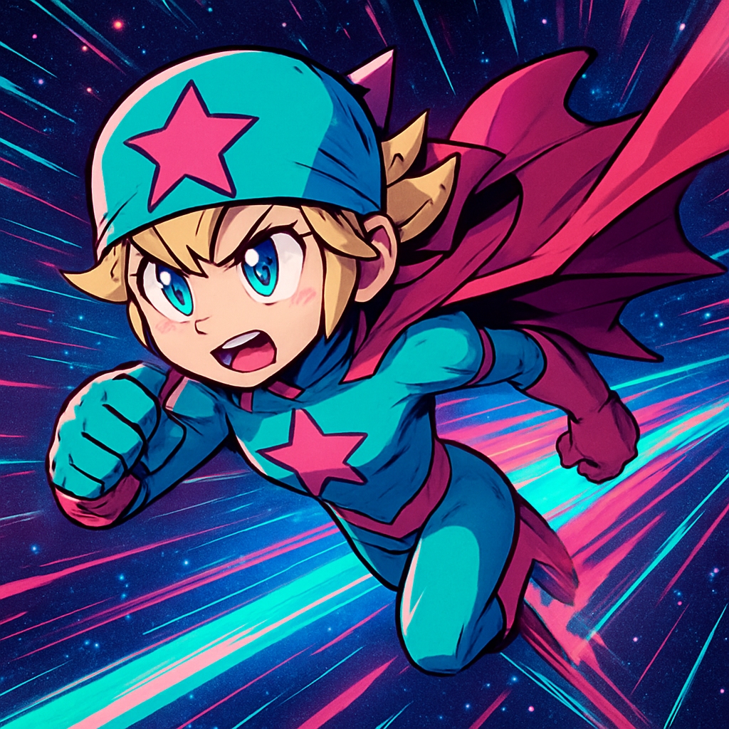Superhero god dashing at light speed with glowing motion trails